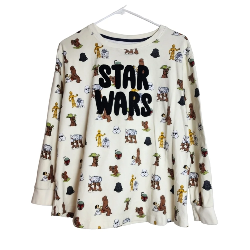 Star Wars Cream Charters Print Crew Neck Pullover Long Sleeve Night Shirt L